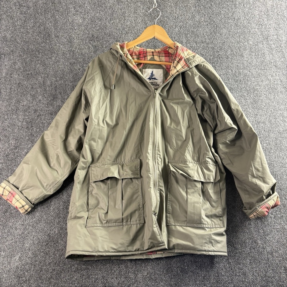 Misty Harbor Original Vintage Light Olive Kakhi Flannel Lined Rain Coat Jacket M